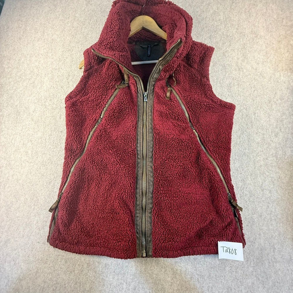 Kuhl Flight Vest Womens Large Burgundy Wine Fleece Full Zip Hooded Sleeveless